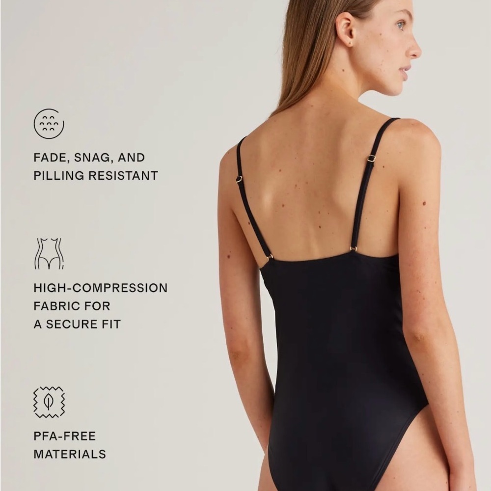 Quince Italian Cami One-Piece Swimsuit in Black Size Medium NWT G698 - Picture 4 of 5